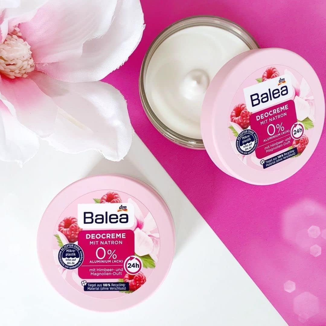 Balea Deodorant Cream with Baking Soda - Raspberry & Mangnolia Scent and zinc Non -alcoholic 50ml
